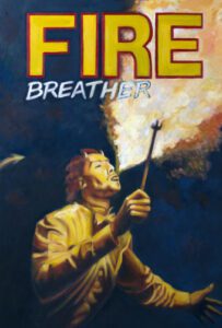 An oil painting of a fire breather