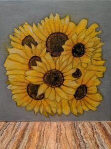 A beautiful oil painting of sunflowers